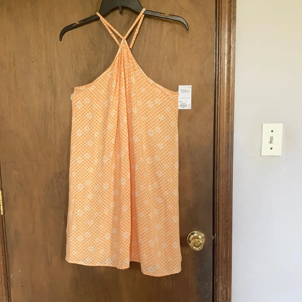 3/$24 So Halter neck swing mini dress orange check w floral print XXL jrs - Picture 7 of 16